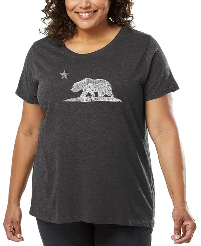 La Pop Art Plus Size California Bear Word Art T-shirt In Gray