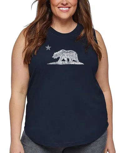La Pop Art Plus Size California Bear Word Art Tank Top In Blue
