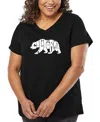 La Pop Art Plus Size California Bear Word Art V-neck T-shirt In Black