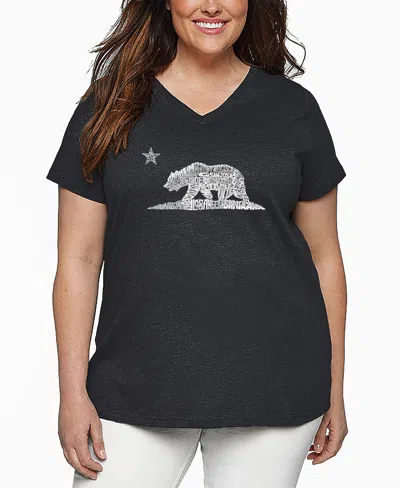 La Pop Art Plus Size California Bear Word Art V-neck T-shirt In Black