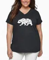 La Pop Art Plus Size California Bear Word Art V-neck T-shirt In Black