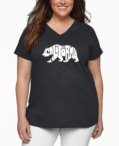 La Pop Art Plus Size California Bear Word Art V-neck T-shirt In Black
