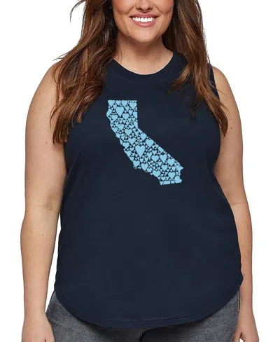 La Pop Art Plus Size California Hearts Word Art Tank Top In Blue