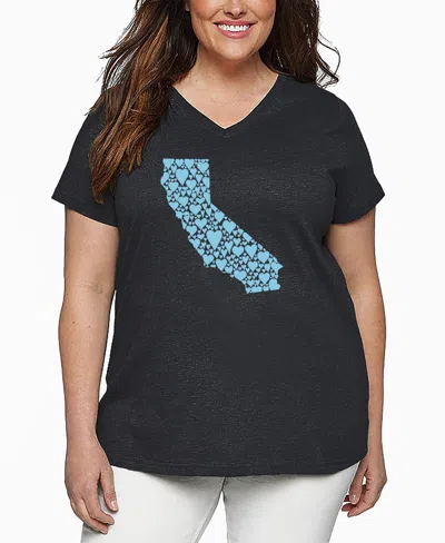 La Pop Art Plus Size California Hearts Word Art V-neck T-shirt In Gray