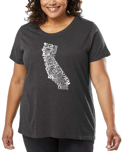 La Pop Art Plus Size California State Word Art T-shirt In Gray