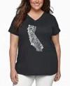 La Pop Art Plus Size California State Word Art V-neck T-shirt In Gray
