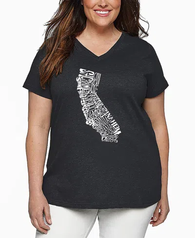 La Pop Art Plus Size California State Word Art V-neck T-shirt In Gray
