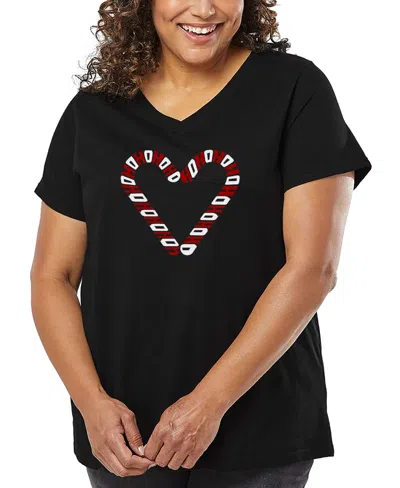 LA POP ART PLUS SIZE CANDY CANES WORD ART V-NECK T-SHIRT