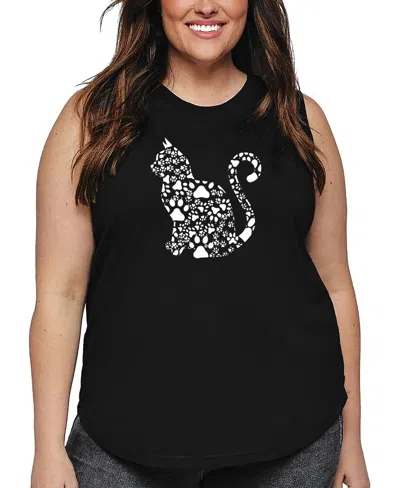 La Pop Art Plus Size Cat Claws Word Art Tank Top In Black