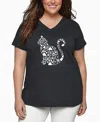 La Pop Art Plus Size Cat Claws Word Art V-neck T-shirt In Black