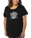 La Pop Art Plus Size Cat Face Word Art T-shirt In Black