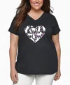 La Pop Art Plus Size Cat Heart Word Art V-neck T-shirt In Gray