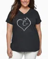 La Pop Art Plus Size Cat Heart Word Art V-neck T-shirt In Gray