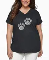 La Pop Art Plus Size Woof Paw Prints Word Art V-neck T-shirt In Gray