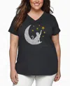 La Pop Art Plus Size Cat Moon Word Art V-neck T-shirt In Gray