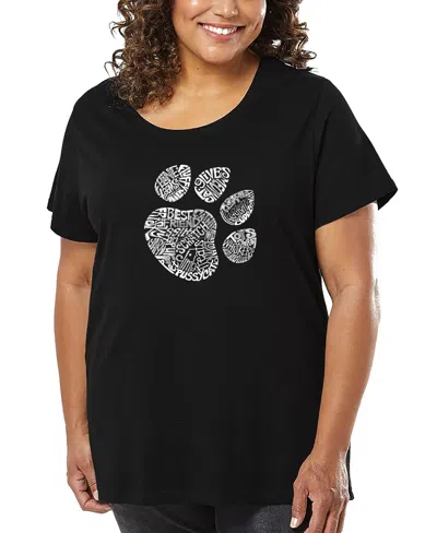 La Pop Art Plus Size Cat Paw Word Art T-shirt In Black