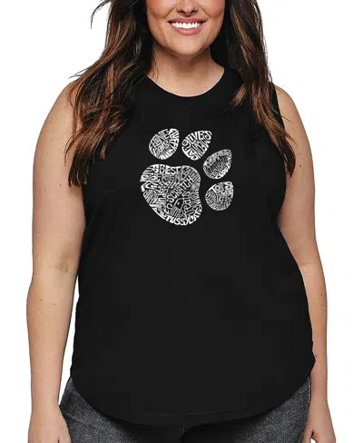 La Pop Art Plus Size Cat Paw Word Art Tank Top In Black