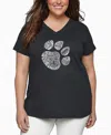 La Pop Art Plus Size Cat Paw Word Art V-neck T-shirt In Gray