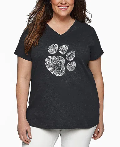 LA POP ART PLUS SIZE CAT PAW WORD ART V-NECK T-SHIRT