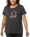 La Pop Art Plus Size Cat Sitting On Moon Art T-shirt In Gray