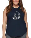 La Pop Art Plus Size Cat Sitting On Moon Word Art Tank Top In Blue
