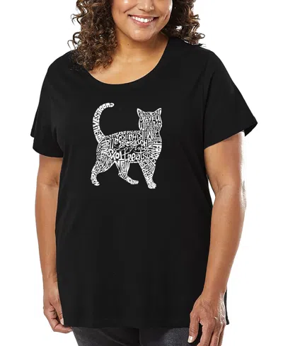 La Pop Art Plus Size Cat Word Art T-shirt In Black