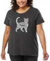 La Pop Art Plus Size Cat Word Art T-shirt In Gray