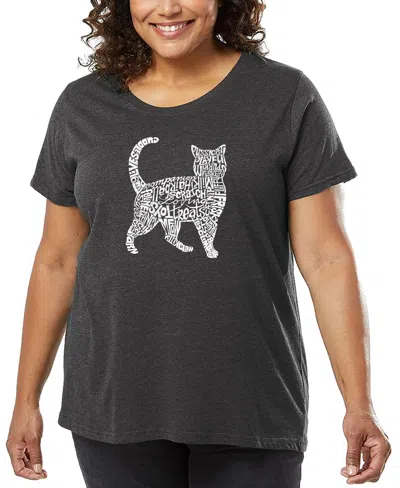 La Pop Art Plus Size Cat Word Art T-shirt In Gray