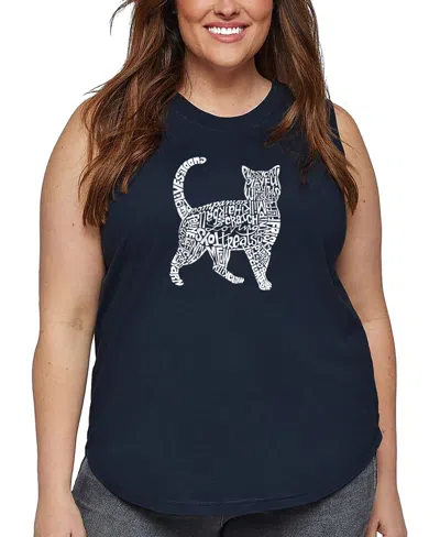 La Pop Art Plus Size Cat Word Art Tank Top In Blue