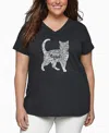 La Pop Art Plus Size Cat Word Art V-neck T-shirt In Gray