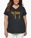 La Pop Art Plus Size Chai Word Art V-neck T-shirt In Black