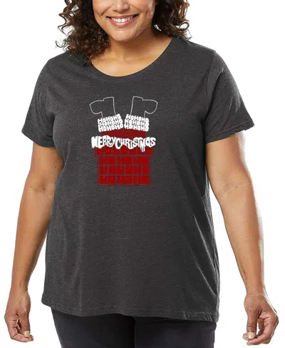 La Pop Art Plus Size Chimney Santa Word Art V-neck T-shirt In Gray