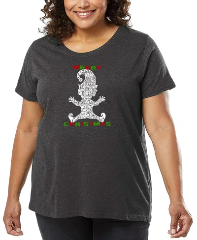 La Pop Art Plus Size Christmas Elf Word Art T-shirt In Black