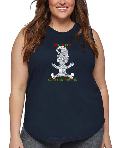 La Pop Art Plus Size Christmas Elf Word Art Tank Top In Blue