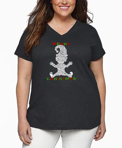 La Pop Art Plus Size Christmas Elf Word Art V-neck T-shirt In Gray