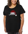 La Pop Art Plus Size Christmas Peeking Cat Word Art T-shirt In Black
