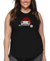 La Pop Art Plus Size Christmas Peeking Cat Word Art Tank Top In Black