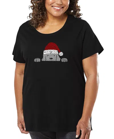 LA POP ART PLUS SIZE CHRISTMAS PEEKING DOG WORD ART T-SHIRT
