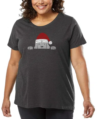 LA POP ART PLUS SIZE CHRISTMAS PEEKING DOG WORD ART T-SHIRT
