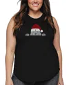 La Pop Art Plus Size Christmas Peeking Dog Word Art Tank Top In Black