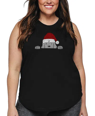 La Pop Art Plus Size Christmas Peeking Dog Word Art Tank Top In Black