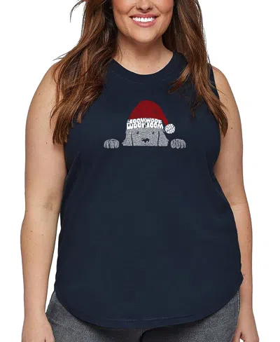 La Pop Art Plus Size Christmas Peeking Dog Word Art Tank Top In Blue