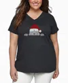 La Pop Art Plus Size Christmas Peeking Dog Word Art V-neck T-shirt In Black