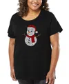 La Pop Art Plus Size Christmas Snowman Word Art T-shirt In Black