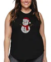 La Pop Art Plus Size Christmas Snowman Word Art Tank Top In Black