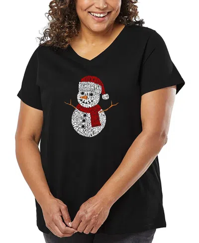 LA POP ART PLUS SIZE CHRISTMAS SNOWMAN WORD ART V-NECK T-SHIRT