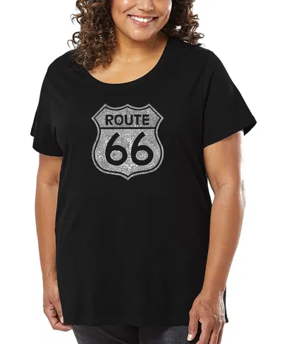LA POP ART PLUS SIZE CITIES ALONG THE LEGENDARY ROUTE 66 WORD ART T-SHIRT