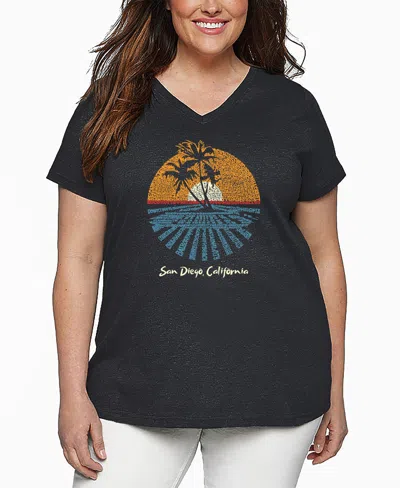 La Pop Art Plus Size Cities In San Diego Word Art V-neck T-shirt In Gray