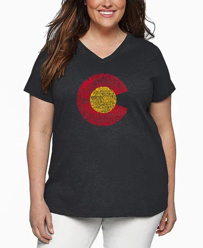 LA POP ART PLUS SIZE COLORADO WORD ART V-NECK T-SHIRT
