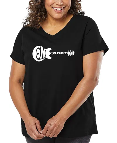 LA POP ART PLUS SIZE COME TOGETHER WORD ART V-NECK T-SHIRT